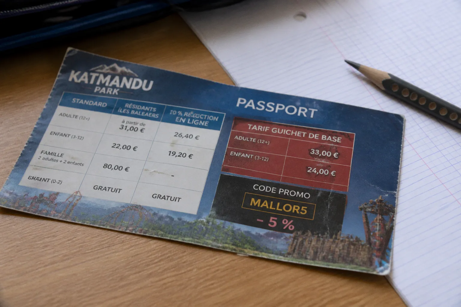 Katmandu Park billets : exercice de pourcentage sur les tarifs